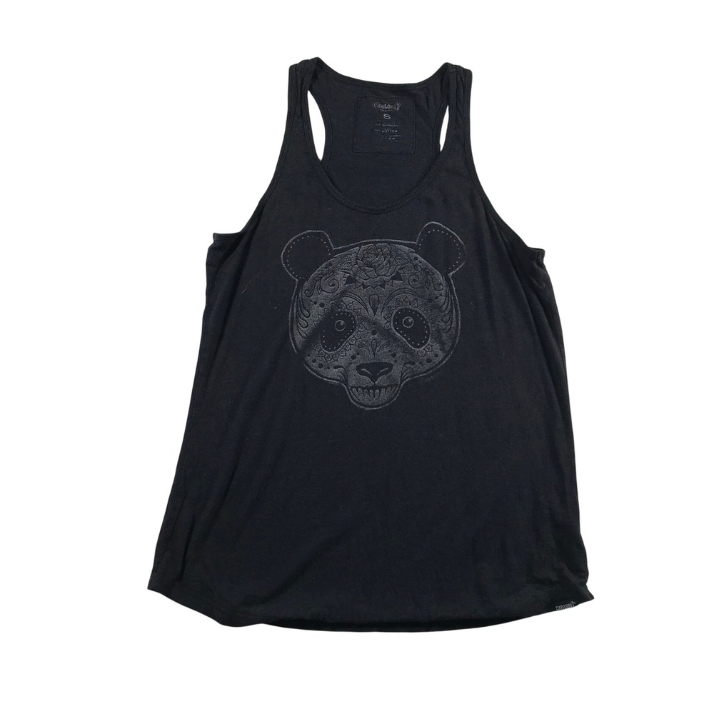 Cariloha Women Bamboo Organic Cotton Sugar Skull Panda Racerback Tank Top Gray S